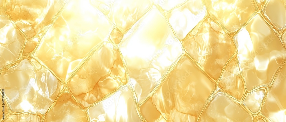 Poster gold and white background with a pattern of squares. the squares are also gold and white, creating a