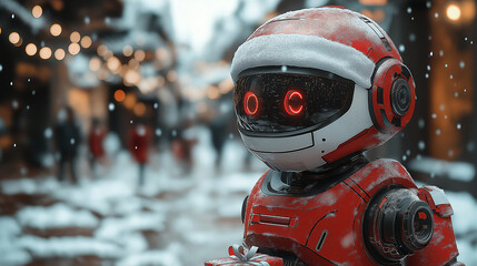 Fototapeta premium robot Santa Claus in a hat with gifts