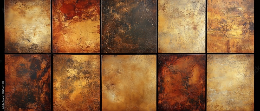 Poster wall of tiles with a brown and tan color scheme. the tiles are arranged in a grid pattern