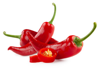 Red jalapeno pepper with slices without background