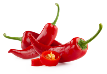 Red jalapeno pepper with slices without background