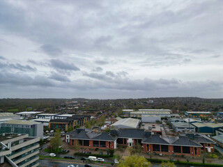 Aerial View of Central City Centre Elstree Uxbridge London City of England, Great Britain. It Was Rainy and Cloudy Day with Strong Winds over England, UK. April 4th, 2024