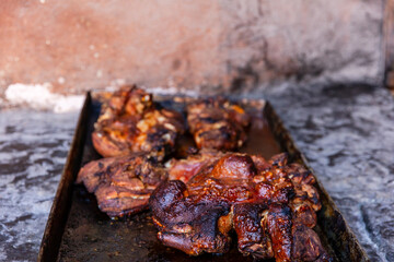 Roasted pork meat in the artisan oven