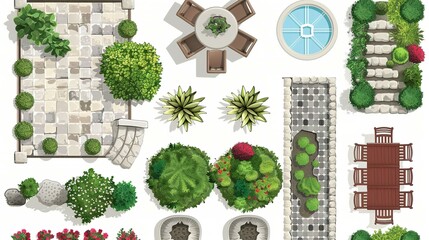 Aerial View of a Beautifully Designed Garden Landscape