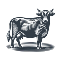 Cow. Vintage Icon Style Vector Illustration.