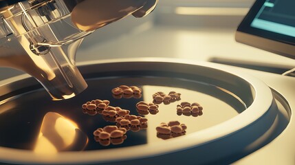 Close-up of a microscope analyzing small biological samples in a laboratory setting.