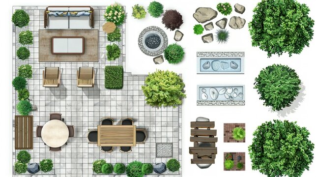 Detailed Aerial View of a Modern Patio Garden Design