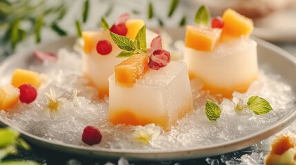 Fototapeta premium Refreshing fruit jelly desserts kitchen food photography bright environment close-up view culinary creativity