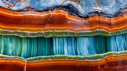 Geological layers rich with vibrant mineral textures, hues, and patterns, creating a stunning mosaic that highlights Earth's natural beauty and complexity
