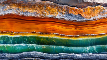 Diverse mineral hues and textures layered in intricate rock formations, exemplifying the timeless beauty and complexity of Earth's dynamic geological processes