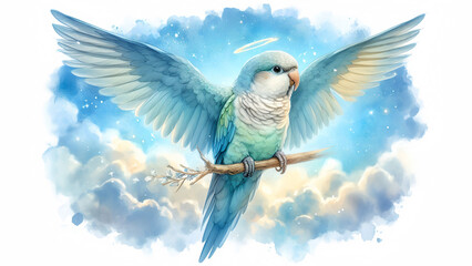 Blue parrot with love in the sky