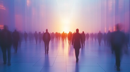 Long exposure shot of a crowd of business people walking