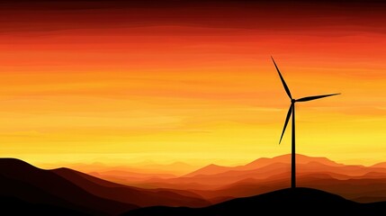 Obraz premium A stunning sunset painting with a wind turbine in the foreground and majestic mountains in the background
