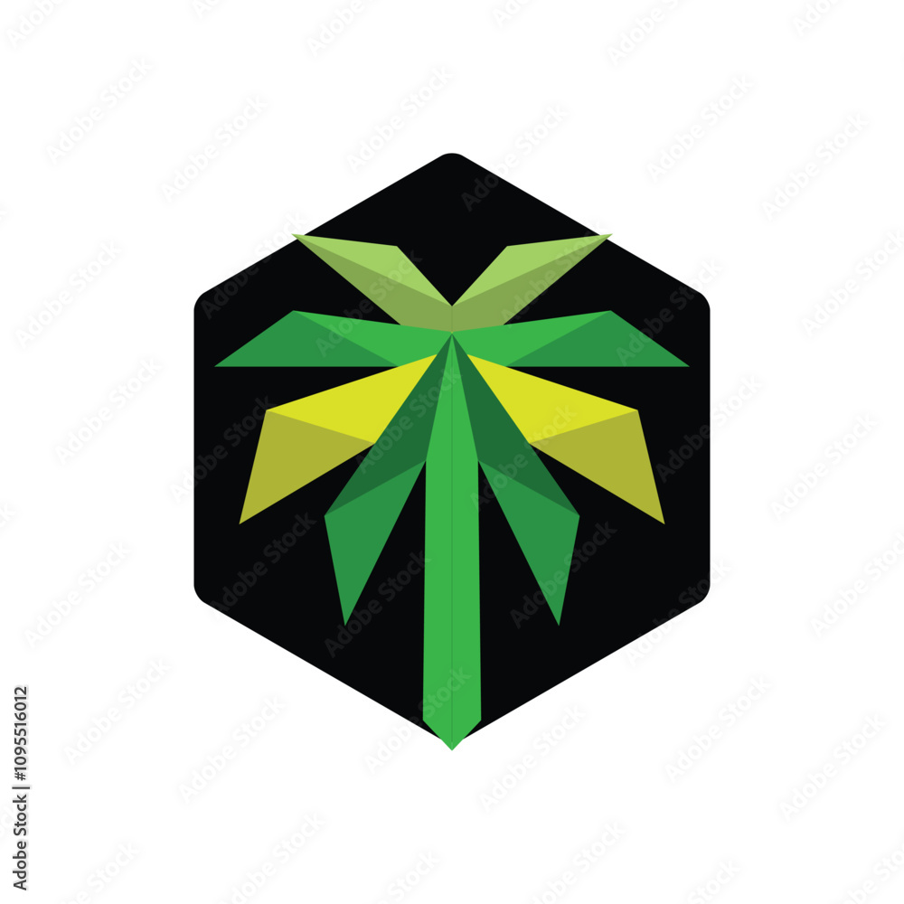 Aufkleber this is a design of an abstract logo of a palm tree in yellow and green color on polygonal style ins
