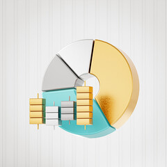 3D Pie Chart with Gold and Silver Bars - Financial Data Visualization