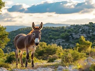 Obraz premium A donkey standing on a Mediterranean farm