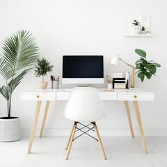 Home office setup modern workspace digital technology minimalist design bright environment productivity concept