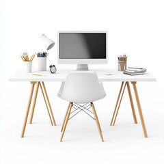 Creative workspace setup modern home office desk arrangement minimalist environment bright viewpoint productivity concept
