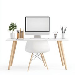 Creative home office setup minimalist design digital workspace bright environment focused view productivity concept