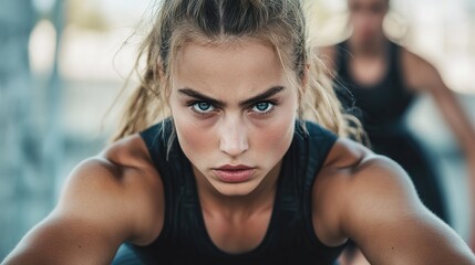 Intense HIIT workout, fast-paced movements, heart-pumping energy, fitness challenge.