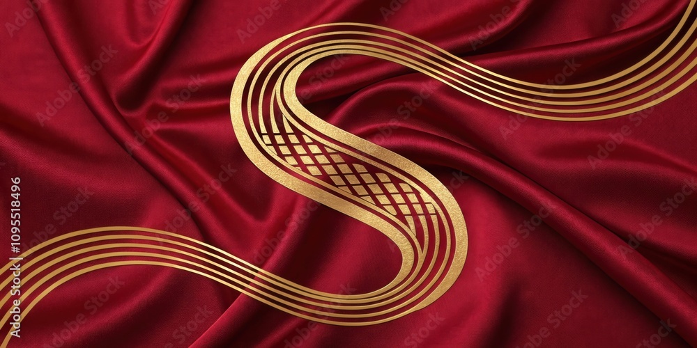 Poster abstract s shapes an abstract representation of flowing s shapes in gold against a deep red silk fab
