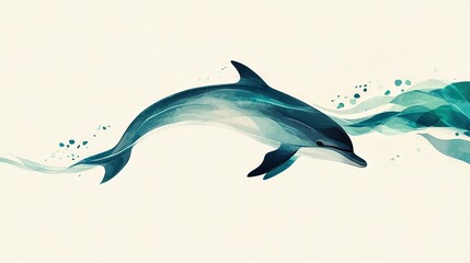 Naklejka premium A painting depicts a dolphin leaping from the water with a wave emerging from its backside