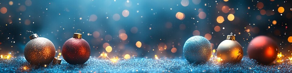 Fototapeta premium A blue background with a bunch of Christmas ornaments on it