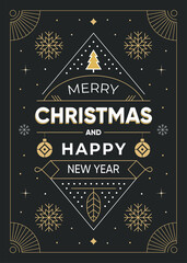 Merry Christmas and Happy New Year greeting card, poster, holiday cover