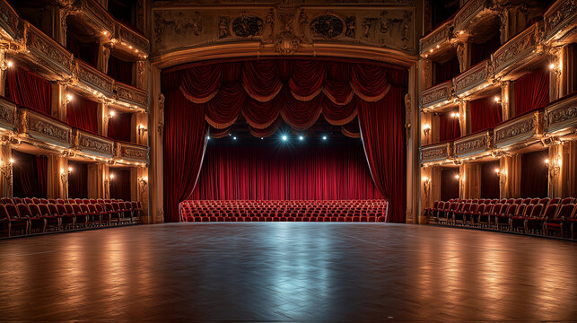 stage with red curtains and spotlights