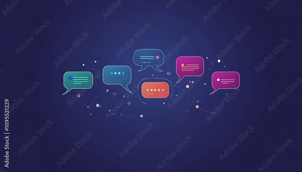 Poster colorful speech bubbles representing communication and interaction in a digital context.