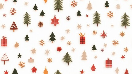 Minimalist Christmas pattern tile trees stars gift white background