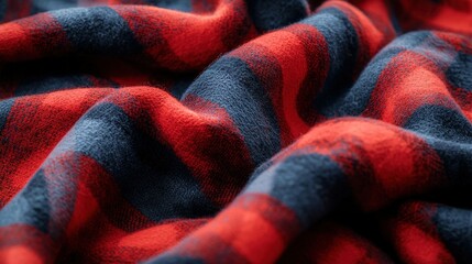   A black and red checkered blanket lay on top of a bed cover, while another black and red blanket rested above it