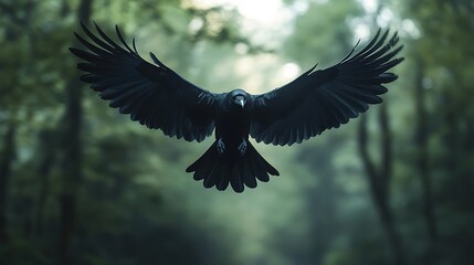 Obraz premium Majestic black crow soaring sky fully image