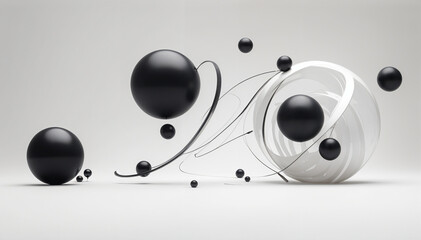 Abstract 3D Black and White Sphere Composition Design, Art, Minimalism