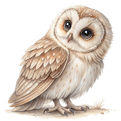 Cute owl bird in flat cartoon style