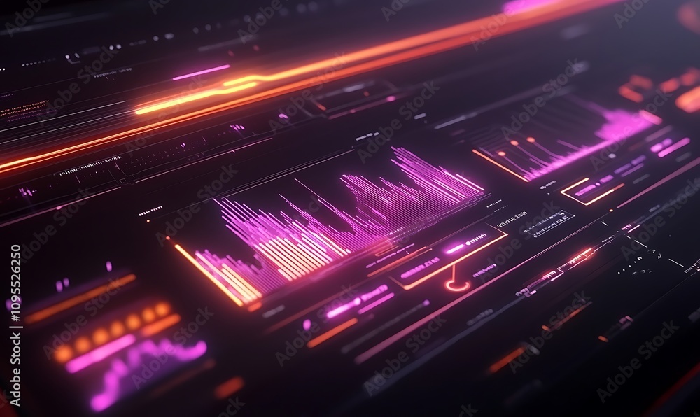 Aufkleber a futuristic data visualization interface displaying graphs and metrics in vibrant colors.