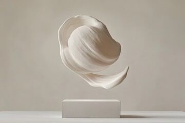 Elegant white sculpture suspended above a textured base showcasing artistic design and creativity in modern art. Generative AI