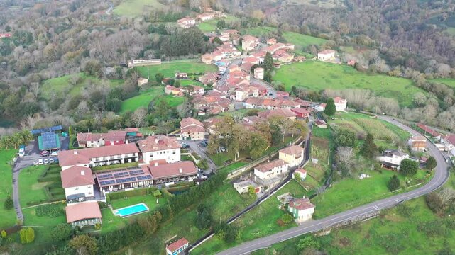 Torazo village, aerial view, Asturias, Spain