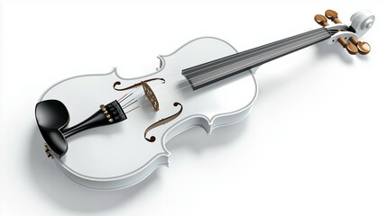 An elegant white violin, strings and fine wood detailing visible, isolated on white to highlight its polished finish.