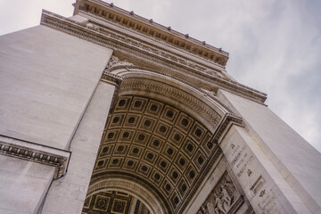 Arc de Triomphe, Paris, France. View from below as tourist. Details. Detail.