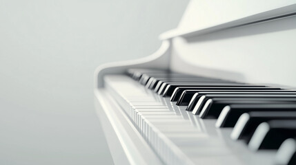 A white piano with glossy finish, keys gleaming under light, isolated on a clean white background, showcasing elegance and luxury.