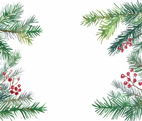 Elegant Winter Garland with Greenery and Berries Framing a White Background for Seasonal and Holiday Themes