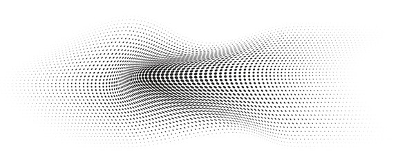 Fototapeta premium Flowing Wave Dot Halftone Pattern: Curve Gradient Shape on Transparent Background. Suitable for AI, Tech, Network, Digital, Science, and Technology Themes.