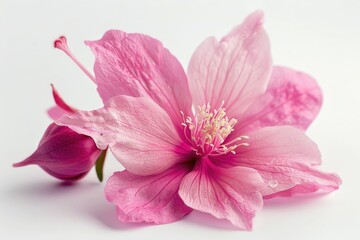 Obraz premium Closeup of pink flower on white background. Nature theme.