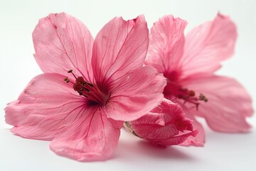 Closeup of pink flower on white background. Nature theme.