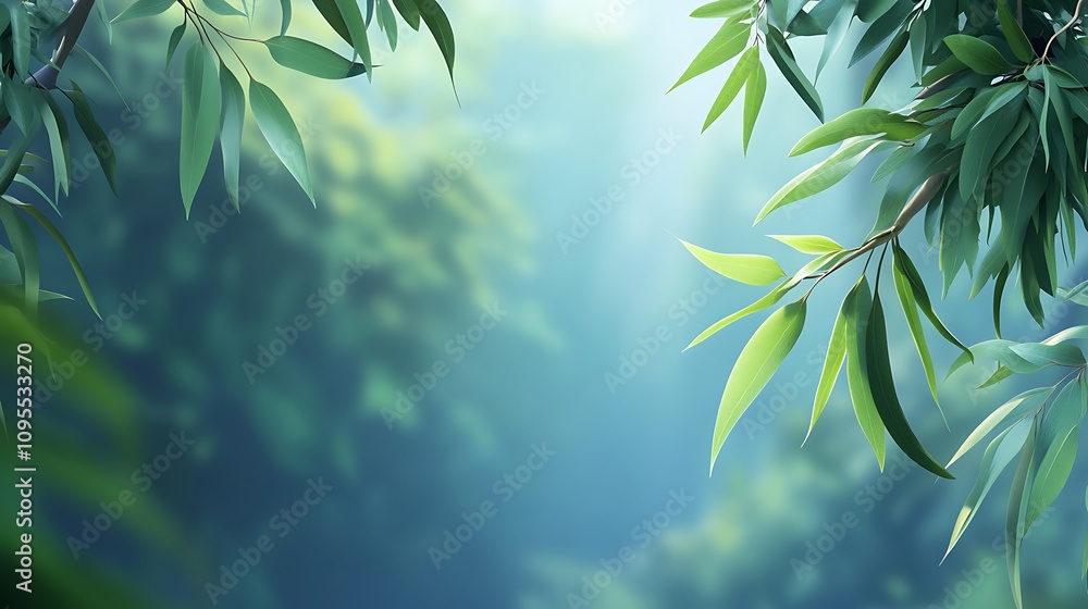 Poster a conceptual design for world environment day featuring a close-up of tree branches with fresh green