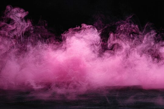 Abstract pink smoke steam on black background symbolizing air pollution.