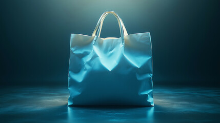 Stylish women's bag shaped like a paper bag on a dark blue background