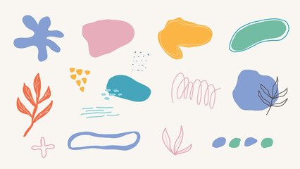Abstract doodle organic shape illustrations. Contemporary Matisse inspired elements, modern handrawn scribble sets