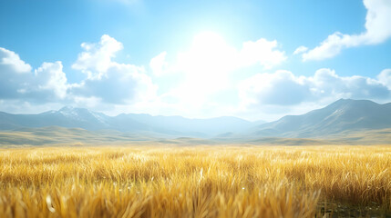 Obraz premium Golden Grassland 3D Render: Sunny Landscape